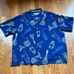 Tommy Bahama Original Fit  Men's Blue Musical Print Shirt